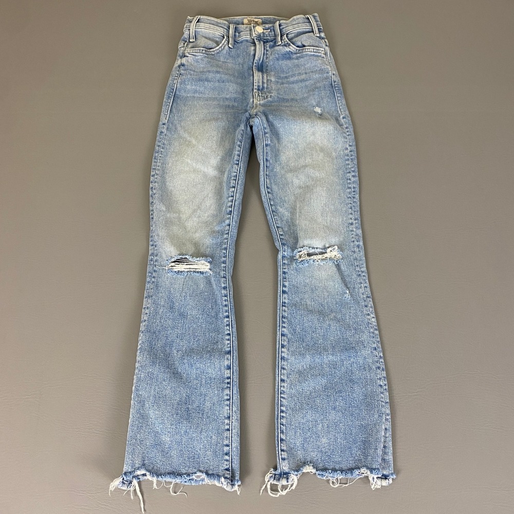 MOTHER Light Blue Distressed Flare Jeans
